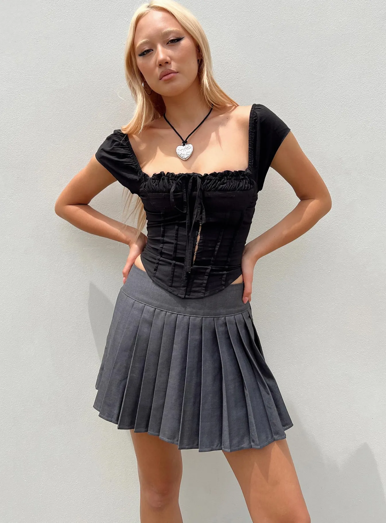 Princess Polly Kierce Pleated Mini Skirt Grey Hot