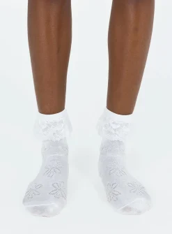 Princess Polly Kirk Socks  White Floral Flash Sale
