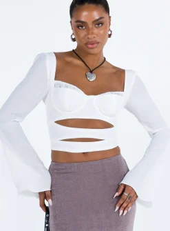 Princess Polly Kitchener Long Sleeve Top  Ivory Outlet