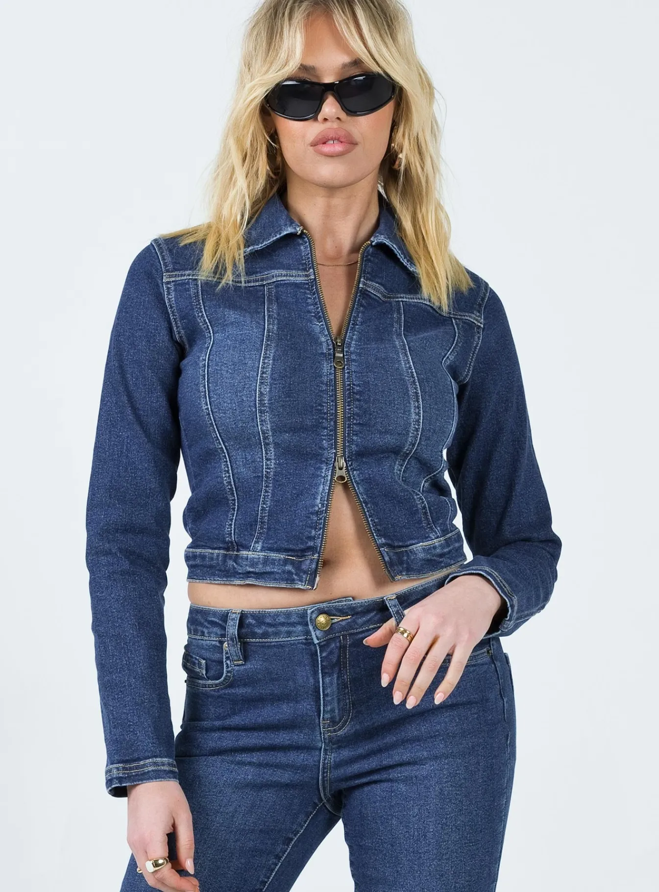 Princess Polly Korvi Denim Jacket Dark Blue Flash Sale