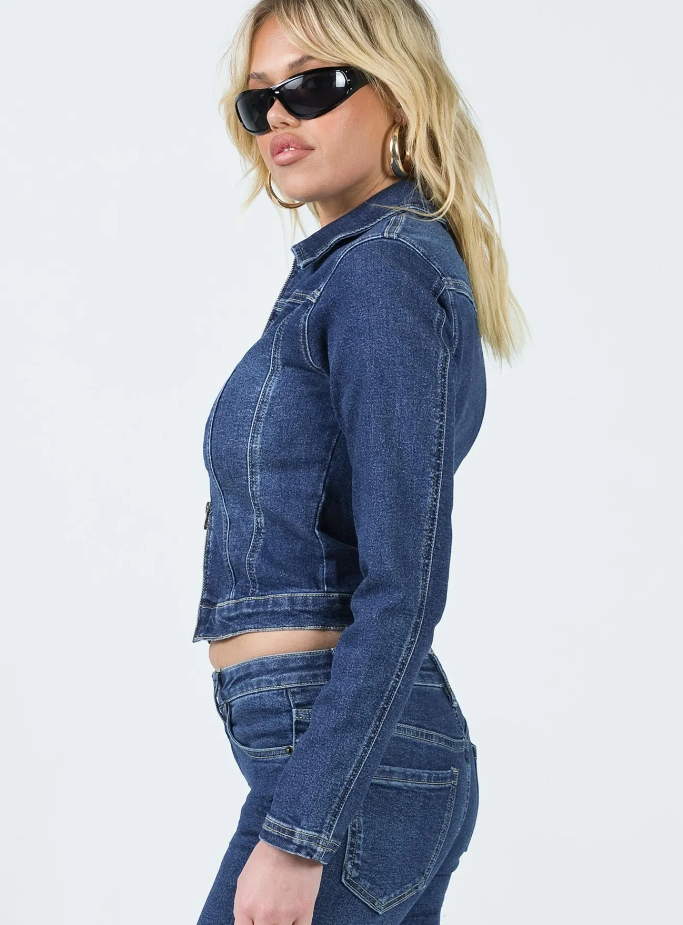 Princess Polly Korvi Denim Jacket Dark Blue Flash Sale