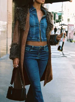 Princess Polly Korvi Denim Jacket Dark Blue Flash Sale
