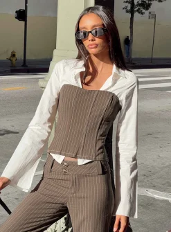 Princess Polly Kyana Corset Pinstripe  Brown Fashion