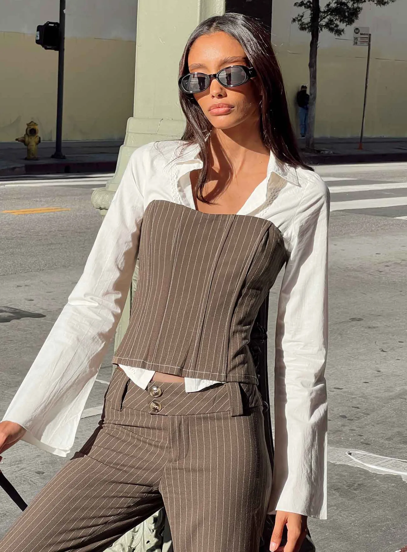 Princess Polly Kyana Corset Pinstripe Brown Fashion