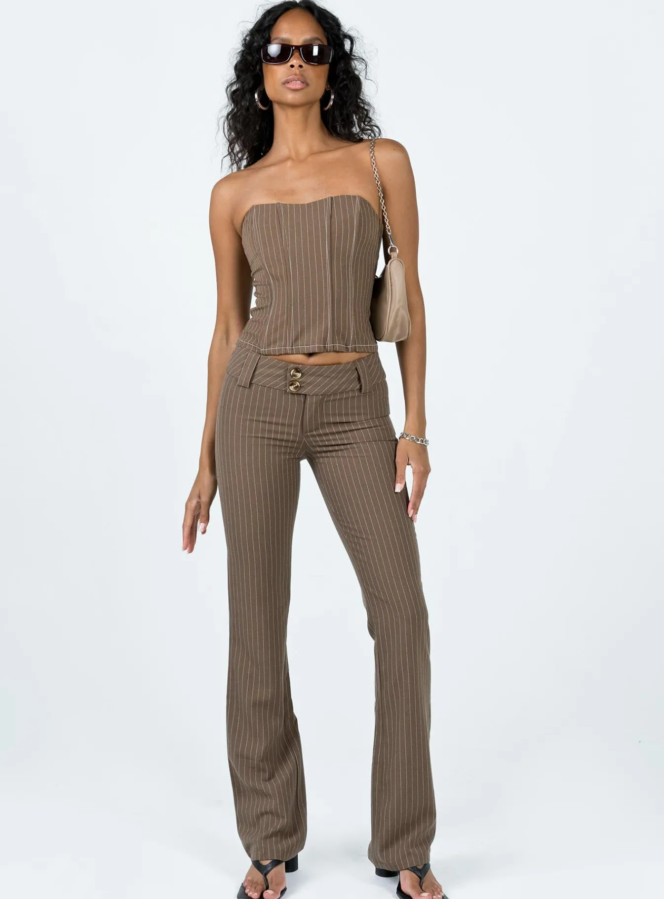 Princess Polly Kyana Corset Pinstripe Brown Fashion