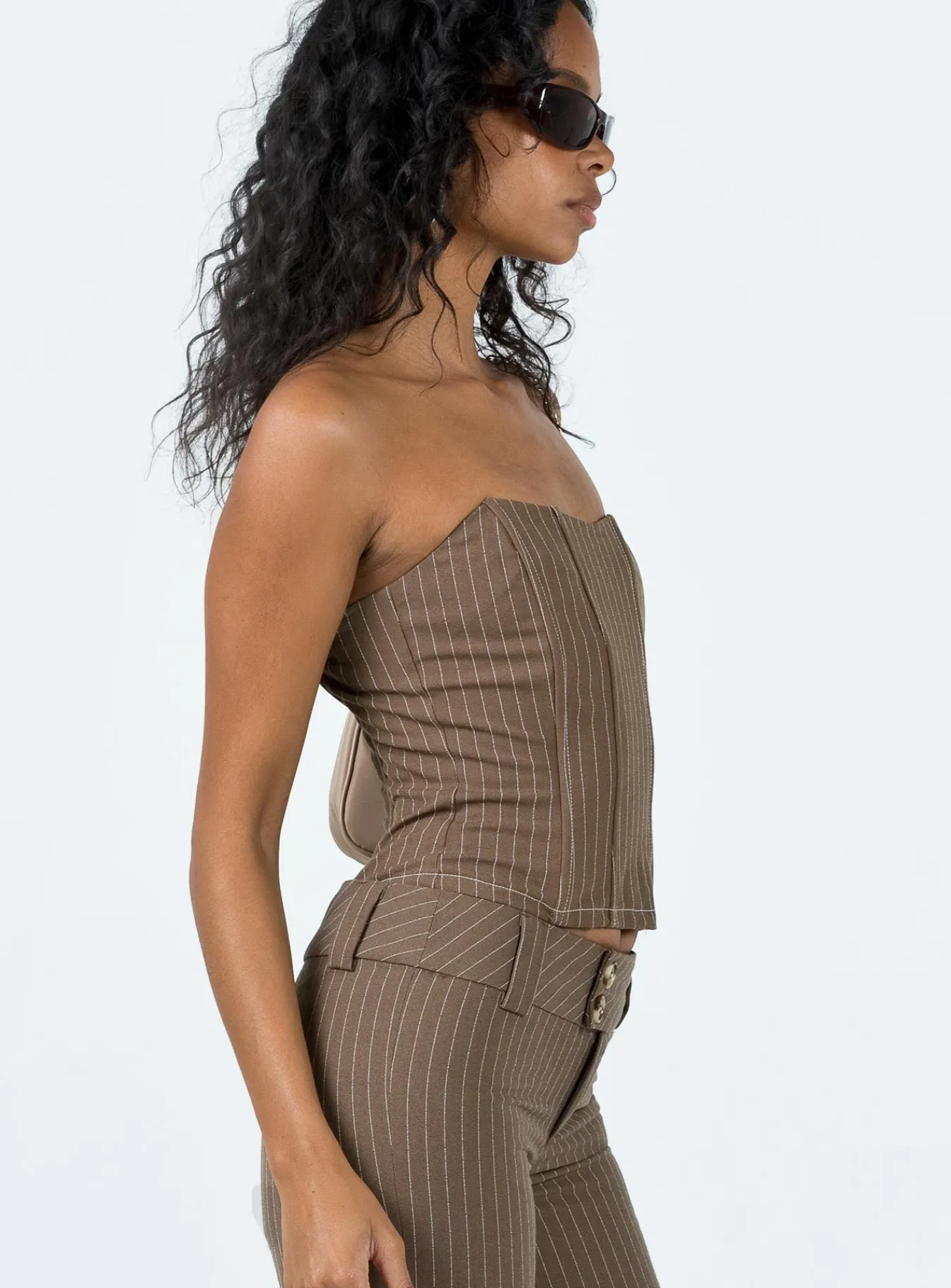 Princess Polly Kyana Corset Pinstripe Brown Fashion