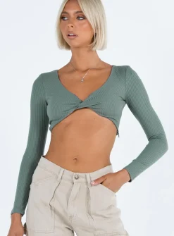 Princess Polly Kyora Long Sleeve Top  Khaki Cheap