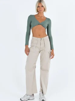 Princess Polly Kyora Long Sleeve Top Khaki Cheap