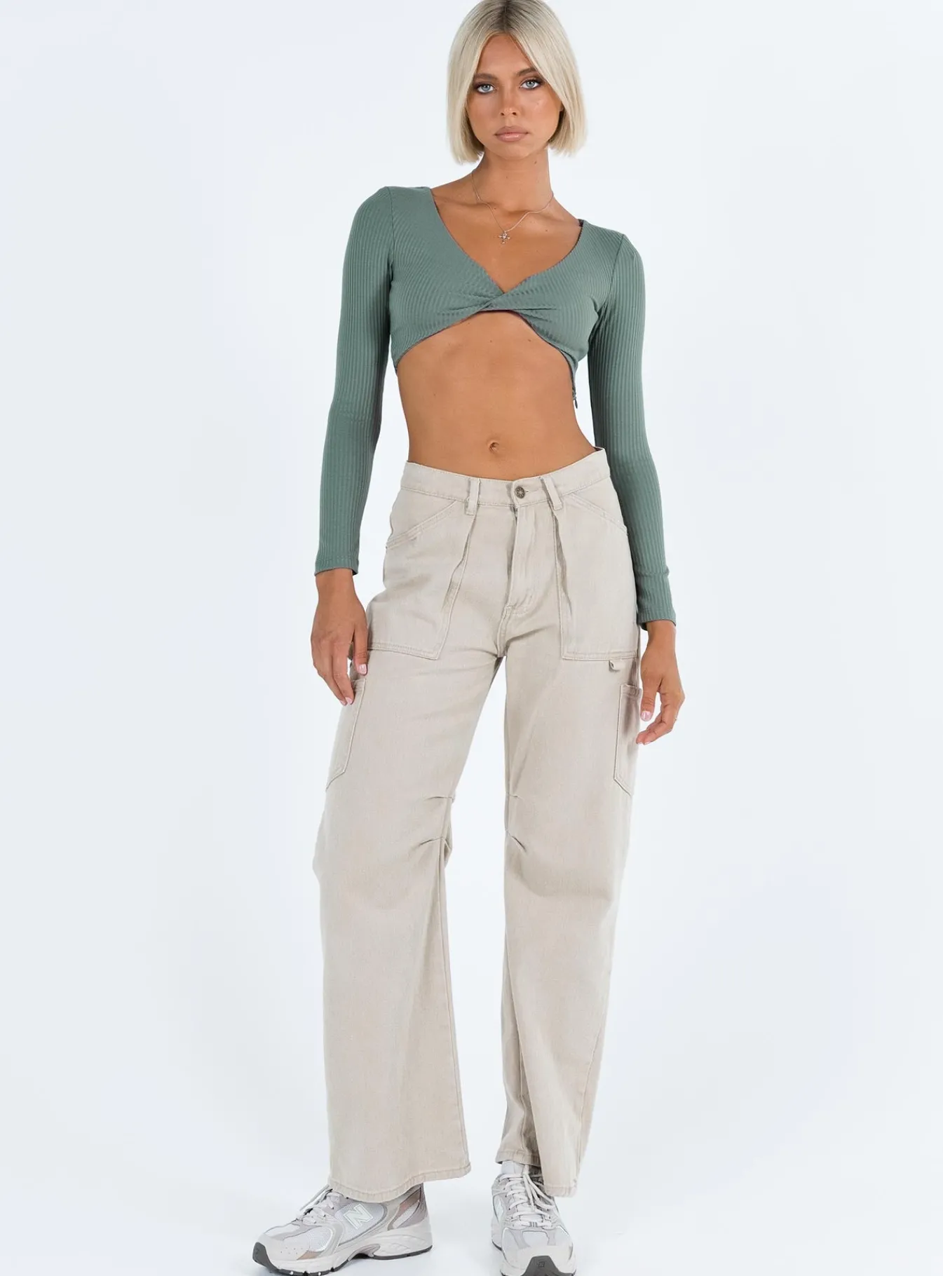 Princess Polly Kyora Long Sleeve Top Khaki Cheap