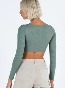 Princess Polly Kyora Long Sleeve Top Khaki Cheap
