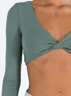 Princess Polly Kyora Long Sleeve Top Khaki Cheap