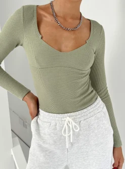 Princess Polly Lader Long Sleeve Bodysuit  Green Hot