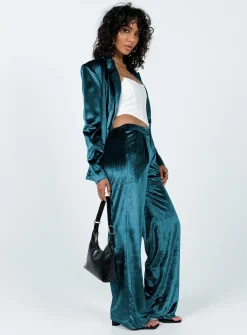 Princess Polly Lagoona Velvet Pants Blue Cheap