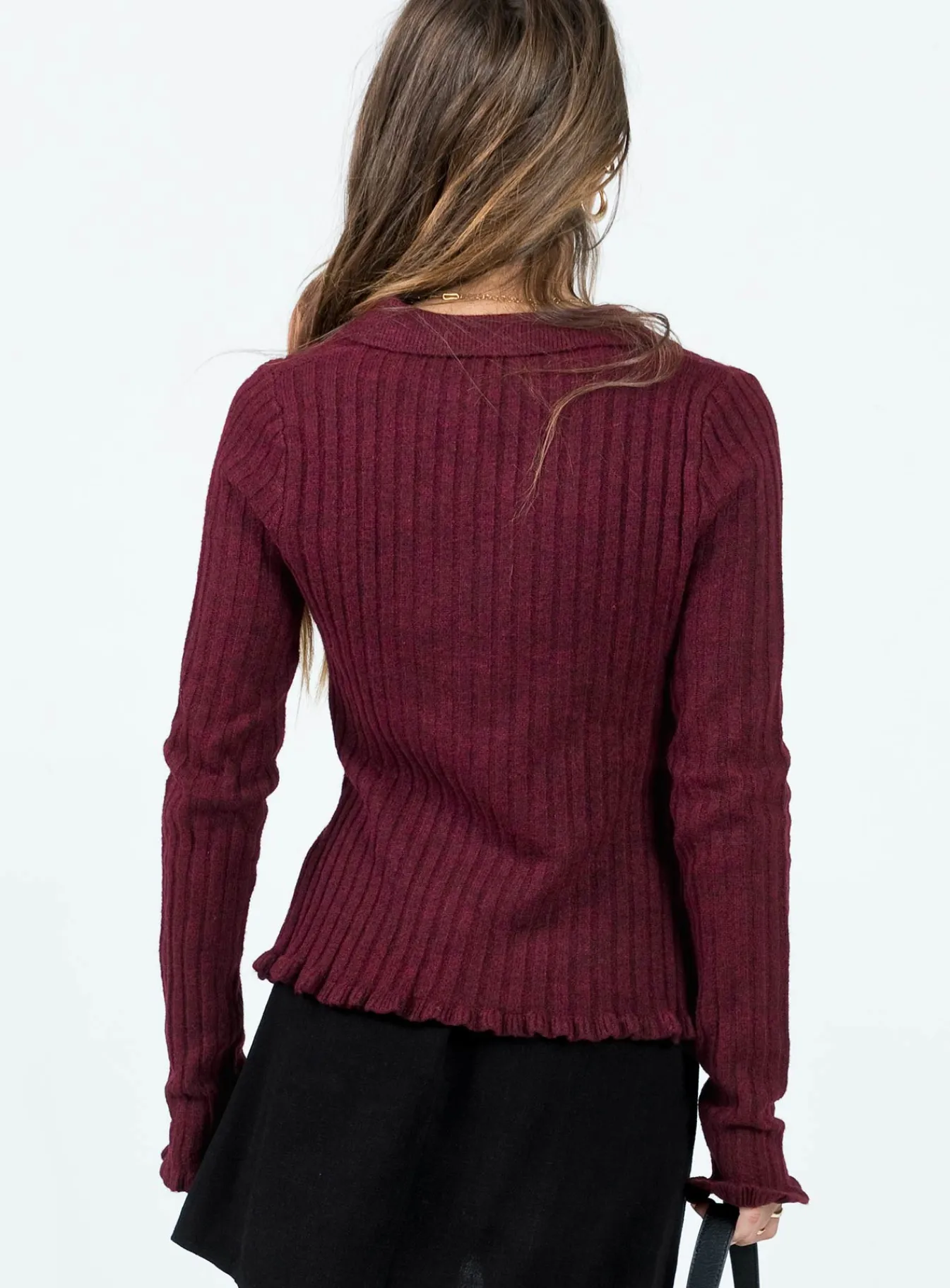 Princess Polly Lahey Long Sleeve Polo Knit Top Maroon Outlet