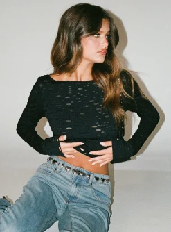 Princess Polly Lapidus Long Sleeve Top  Black Flash Sale