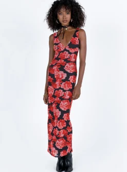 Princess Polly Lauers Maxi Dress  Red Floral / Black Best Sale
