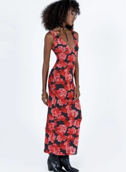 Princess Polly Lauers Maxi Dress  Red Floral / Black Best Sale