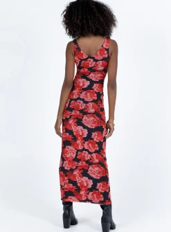 Princess Polly Lauers Maxi Dress  Red Floral / Black Best Sale