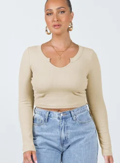 Princess Polly Laurina Long Sleeve Top  Beige New