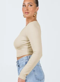 Princess Polly Laurina Long Sleeve Top Beige New