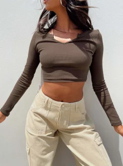 Princess Polly Laurina Long Sleeve Top  Brown Cheap