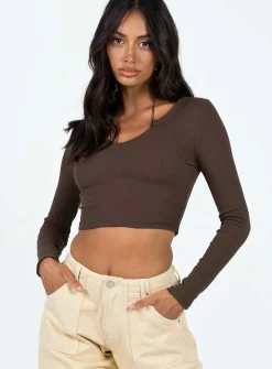 Princess Polly Laurina Long Sleeve Top  Brown Cheap