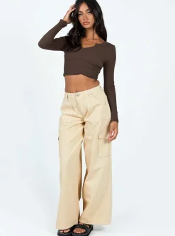 Princess Polly Laurina Long Sleeve Top  Brown Cheap