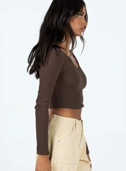 Princess Polly Laurina Long Sleeve Top  Brown Cheap
