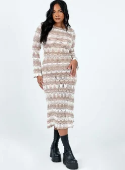 Princess Polly Leah Knit Midi Dress  Beige Outlet