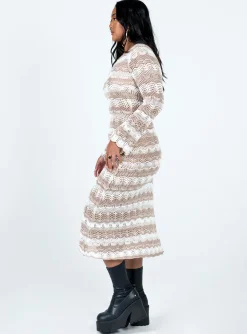 Princess Polly Leah Knit Midi Dress  Beige Outlet