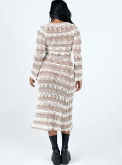 Princess Polly Leah Knit Midi Dress  Beige Outlet