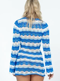 Princess Polly Leah Knit Mini Dress/ White Blue Best