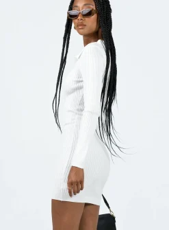 Princess Polly Leanne Long Sleeve Mini Dress  White Outlet