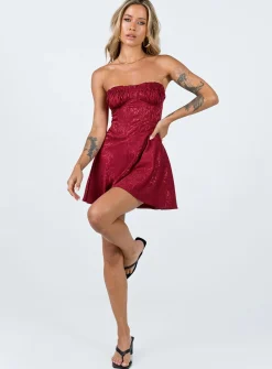 Princess Polly Lenette Mini Dress Burgundy Clearance