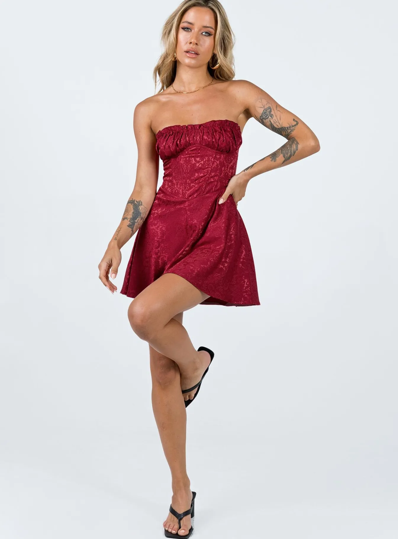 Princess Polly Lenette Mini Dress Burgundy Clearance