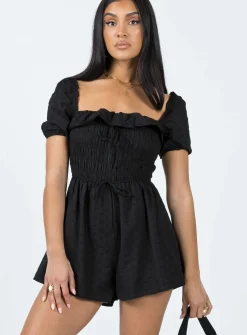 Princess Polly Leni Romper  Black Shop