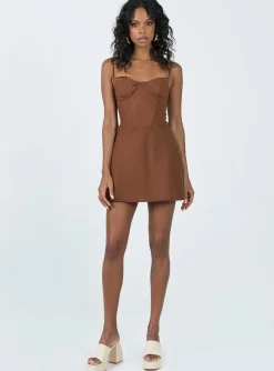 Princess Polly Lesley Mini Dress  Brown Outlet