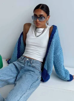 Princess Polly Lester Knit Cardigan  Blue New