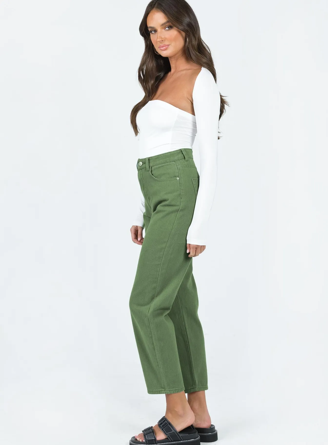Princess Polly Leta Straight Leg Denim Jeans Khaki Hot