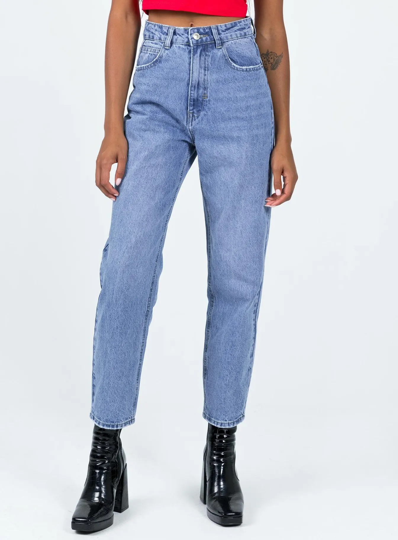 Princess Polly Leta Straight Legjeans Mid Blue Denim Store
