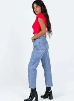 Princess Polly Leta Straight Legjeans Mid Blue Denim Store