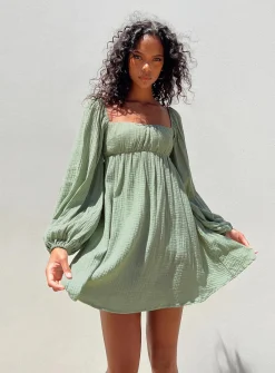 Princess Polly Let'S Dance Long Sleeve Mini Dress  Sage New