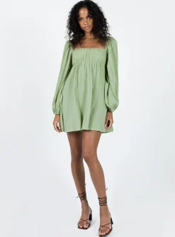 Princess Polly Let'S Dance Long Sleeve Mini Dress  Sage New