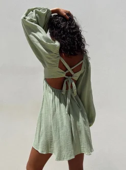 Princess Polly Let'S Dance Long Sleeve Mini Dress  Sage New