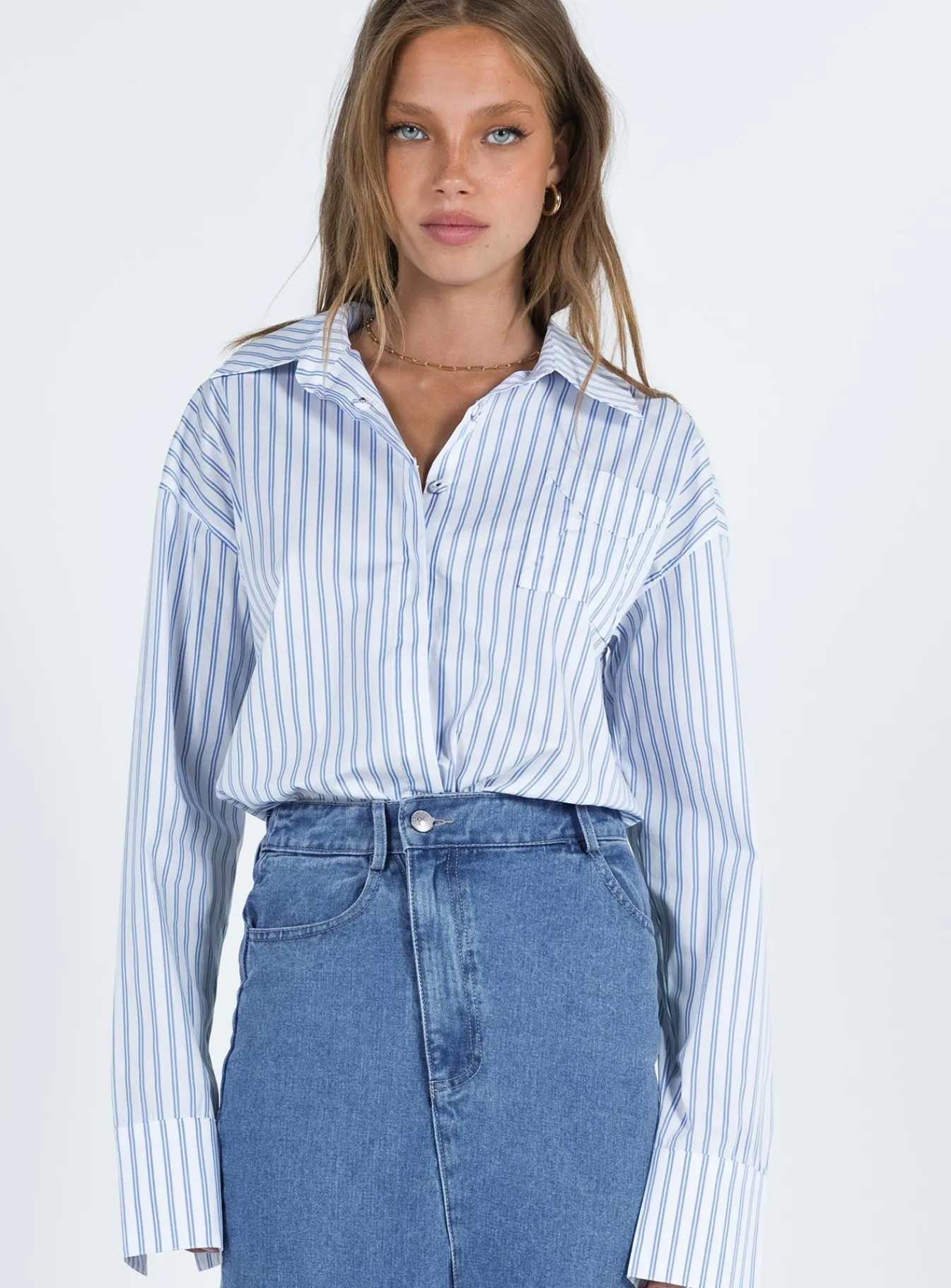 Princess Polly Letters To You Shirt Blue Stripe Online