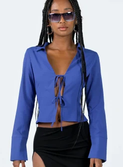 Princess Polly Lida Long Sleeve Top Blue New