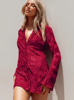 Princess Polly Lila Shirt Dress  Burgundy New