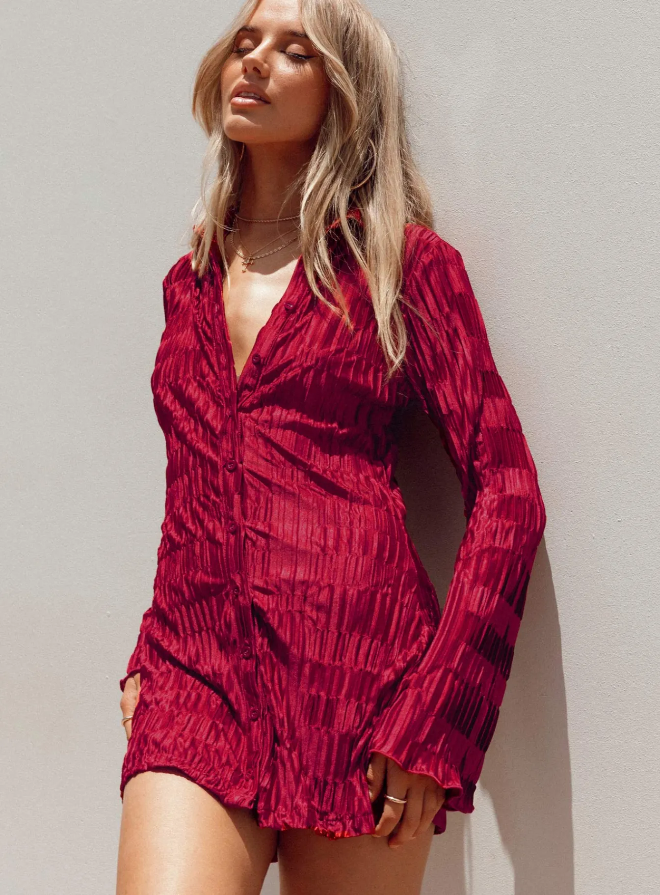 Princess Polly Lila Shirt Dress Burgundy New