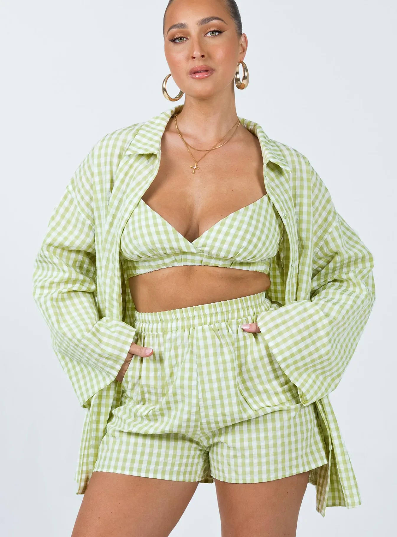 Princess Polly Lillia Set/ White Green Flash Sale