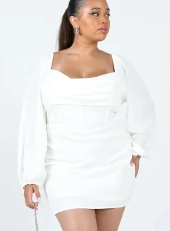 Princess Polly Lillie Long Sleeve Mini Dresscurve White Sale